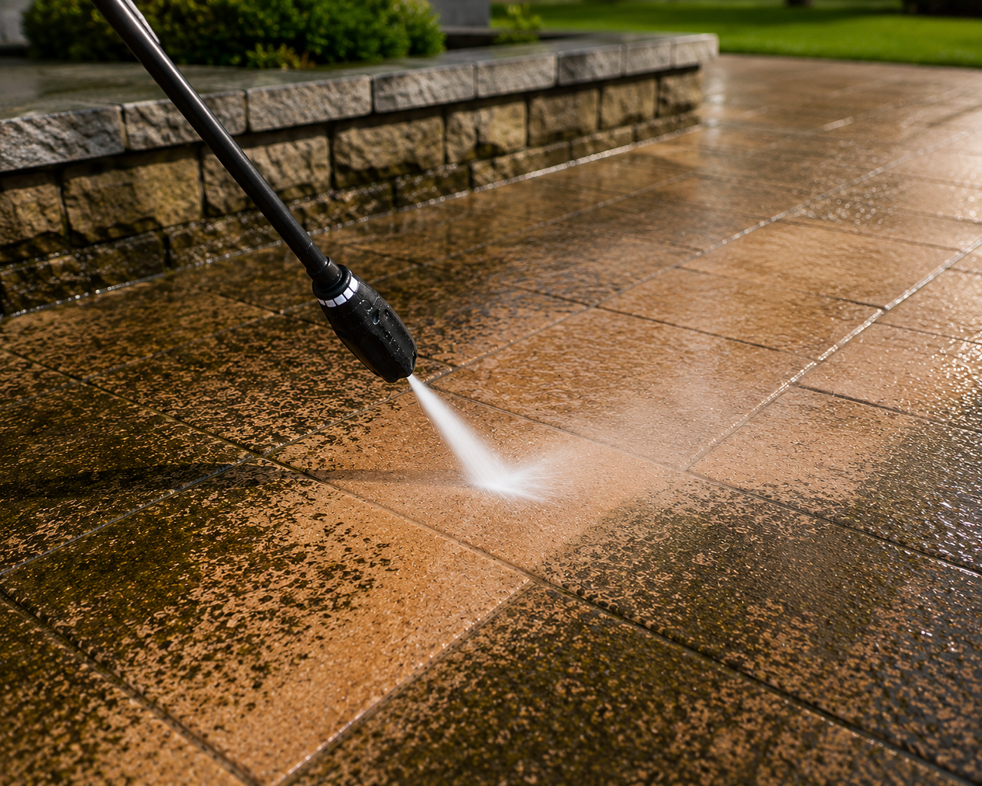 Pressure washing exterior surface